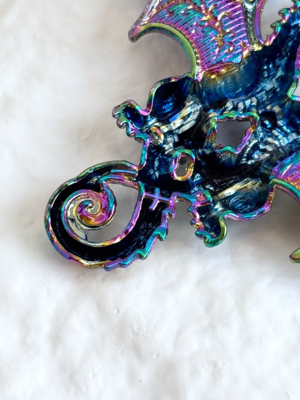 Iridescent Twin Dragon Figural Rhinestone Accented Vintage Inspired Brooch Pin - Picture 12 of 16